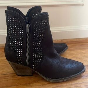 Mia Black Western Cowboy Boot Silver Mirror Cutout Detail Zippers Women 7